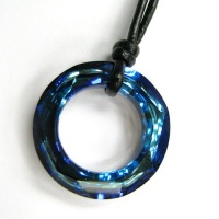 Swarovski Crystal Bermuda Blue Angel Ring Pendant 20mm Black Leather 1mm Choker Necklace 14 16 18 20 22 24 Adjustable