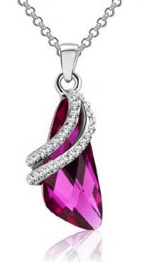 Fluid Wing Swarovski Elements Crystal Pendant Necklace W 18k White Gold Plated Chain (Fuchsia)