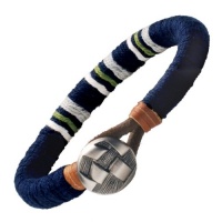 Trendy Mens Navy Blue Medallion Leather Bracelet Cuff