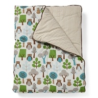 Wide-eyed owls scatter among leafy trees in shades of soft blue, green, brown and grey. This soft blanket is the perfect accessory for the playroom or toddler bed.The American Academy of Pediatrics and the U.S. Consumer Product Safety Commission have made recommendations for safe bedding practices for babies. When putting infants under 12 months to sleep, remove pillows, quilts, comforters, and other soft items from the crib.