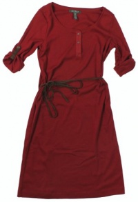 Lauren Ralph Lauren Women's Three Quarter Sleeve Belted Henley Dress (Tribal Red) (Medium)