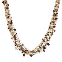 Chuvora Genuine Multi Gemstones and Crystals Multi-strand Gold Silk Thread Necklace with Lobster Claw Clasp 15'' - 17''