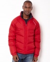 Stay warm in this trendy bold puffer jacket by Nautica.