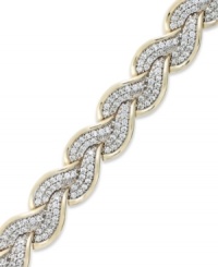 Up your glam factor. YellOra's™ trendy twisted bracelet showcases round-cut diamonds (1/2 ct. t.w.) in a beautiful braided pattern. Precious metal made from a combination of pure gold, sterling silver and palladium. Approximate length: 7-1/2 inches.