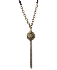 Have yourself a ball with this pendant necklace from Lucky Brand. Crafted from silver- and gold-tone mixed metal, the necklace features glass and quartz accents, and a chain tassel for good measure. Approximate: 30 inches + 2-inch extender.