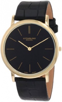 Stuhrling Original Men's 601.33351 Classic Ascot Swiss Quartz Ultra Thin Gold Tone Black Leather Strap Watch