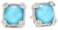 Judith Ripka Linen Blue Small Cushion Stone Stud Earrings