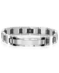 Structured and chic. A hexagon bolt design comprises this stately stainless steel men's bracelet, while black ion plating adds contrast. Approximate length: 8-1/2 inches.