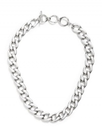 GUESS Silver-Tone Chain Link Necklace With Whi, WHITE