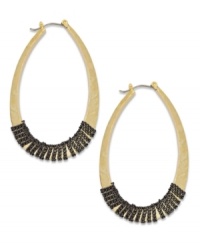 Industrial chic. Thin hematite tone chains wrapped around an oval hoop setting exude modernity on this trendy Alfani earrings style. Set in gold tone mixed metal. Approximate diameter: 2-3/8 inches.