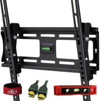 OLLO MOUNTS: 23-46 inches Tilt / Tilting Low Profile Universal TV Wall Mount Bracket HDMI CABLE 6 inches TORPEDO LEVEL * VELCRO CABLE TIE (TH44037-3)