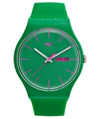 Sport your love for Swatch with this vibrant silicone watch from the Green Rebel collection.