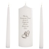 Celebration Candles Wedding Unity Candle Set, with 9-inch Pillar with Double Heart Motif and This Day I Marry my Friend Verse, with 10-inch Taper Candles, White