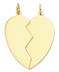 Show a loved one you care. This pretty, polished heart charm is split down the middle and perfect for gifting. Crafted in 14k gold. Chain not included. Approximate length: 1-3/10 inches. Approximate width: 1 inch.