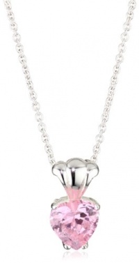 Disney Princess Girl's Sterling Silver Pink Cubic Zirconia Heart Pendant Necklace and Chain