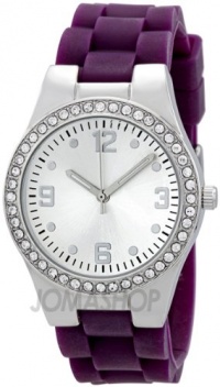 JM Silver Dial Crystal Set Bezel Purple Rubber Ladies Watch ZRT8031