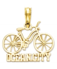 Donned with an old-fashioned bicycle, this Ocean City charm presents a certain joy and charisma. Crafted of 14k gold. Chain not included. Approximate drop length: 7/10 inch. Approximate drop width: 7/10 inch.