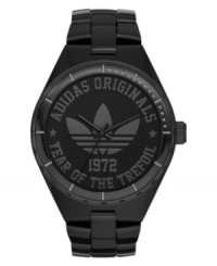 40 years of fresh fashion: this bold watch in black and cool grays commemorates the anniversary of adidas' iconic trefoil logo.