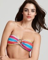 Showing your stripes is easy with multi tone pieces like this ring bandeau bikini from French Connection. In a simple shape, this suit is aligned with chic instincts.