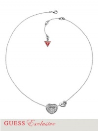 GUESS Silver-Tone Pavé Rhinestone Heart P, SILVER