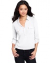 Splendid Women's Long Sleeve Collar Top Shirt, White, Medium