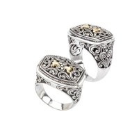 925 Silver Fleur-De-Lis Filigree Ring with 18k Gold Accents- Sizes 6-8