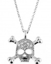 Sterling Silver Cubic Zirconia Studded Skull and Crossbones Necklace