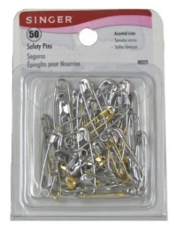 Singer Assorted Steel and Brass Safety Pins, Multisize, 50-Count