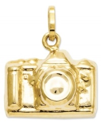 For the photography lover in your life, this 14k gold camera charm makes a stunning addition to any chain necklace or bracelet. Chain not included. Approximate drop length: 3/5 inch. Approximate drop width: 1/2 inch.