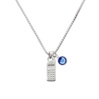 Silver Cellphone Charm Necklace with Blue Sapphire Crystal Drop