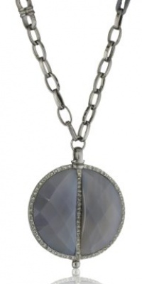 Paige Novick Sliced Medallion In Grey Agate with Swarovski Crystal On Leather Necklace