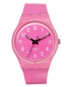 A sweet Dragon Fruit watch covered in pink hues from Swatch.