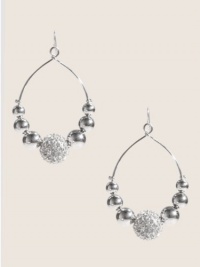 GUESS Silver-Tone Pave Hoop Earrings, SILVER