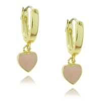 Lily Nily 18k Gold Overlay Pink Enamel Hanging Heart Children's Hoop Earrings