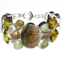 Picture Jasper Multi Gemstone Silver Bracelet