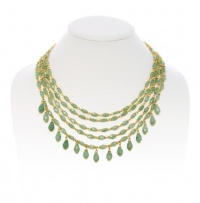 Rachel Reinhardt Nicole 14k Gold Plated Five Strand Necklace with Green Adventurine Beads and Teardrop Dangles