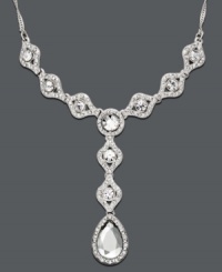 Illuminate your neckline with stylish sparkle. Charter Club necklace features round and pear-cut crystals in a dramatic Y shape. Crafted in silver tone mixed metal. Approximate length: 16-1/2 inches + 2-inch extender.