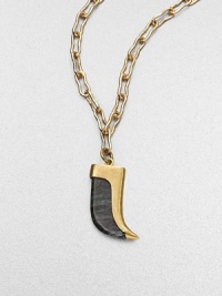 From the Horn Collection. A tapered horn-shaped pendant of richly veined natural stone has a golden cap and hangs from a glowing open chain.Natural stone18k goldplatedChain length, about 24Toggle closureMade in USA