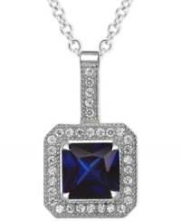 Beautiful in blue. This necklace from CRISLU is crafted from platinum over sterling silver with a dazzling pendant in faceted sapphire-colored and clear cubic zirconias (57/100). Approximate length: 16 inches + 2-inch extender. Approximate drop: 7/10 inch.