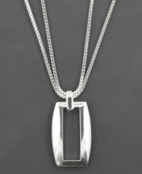 Hang these sleek and sexy strands around your neck for double the elegance. This open rectangular silver-plated drop pendant hangs from two silver plated chains in this modern necklace from designer AK Anne Klein. Measures 24 inches long.