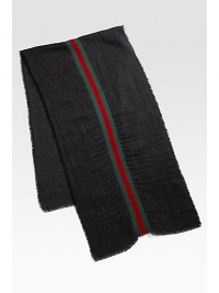 Black/medium grey with fringe detail.Green/red/green signature web38% silk/32% wool/30% alpaca21¾W X 70L Made in Italy