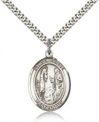 Genuine IceCarats Designer Jewelry Gift Sterling Silver St. Genevieve Pendant 1 X 3/4 Inch With 24 Inch Stainless Silver Heavy Curb Chain. Made In Usa.