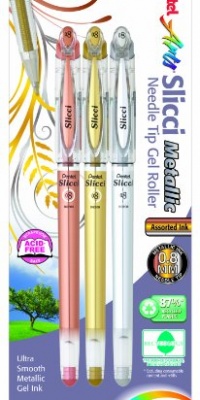 Pentel Arts Slicci Metallic 0.8 mm Needle Tip Gel Pen, Assorted Metallic Ink Colors, 3 Pack (BG208BP3M)