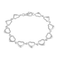 Sterling Silver Open Heart Link Bracelet, 7