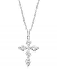 Give her the gift she'll cherish forever. Symbolic and sparkling, this marquise-shaped cross pendant shines exquisitely with round-cut diamonds (1/2 ct. t.w.) set in 14k white gold. Approximate length: 18 inches. Approximate drop: 1 inch.