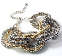 Designer Inspired Mesh Linked Two-tone Silver and Gold Glamour Bracelet