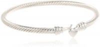 Sterling Silver Plated Heart Cable Bangle Bracelet