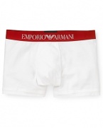 A bold logo waistband trims the subtly stylish cotton boxer brief from Emporio Armani.