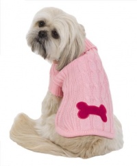 Fashion Pet Bone Patch Small Cable Dog Sweater, Pink