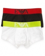 A bold logo waistband trims the subtly stylish cotton boxer brief from Emporio Armani.